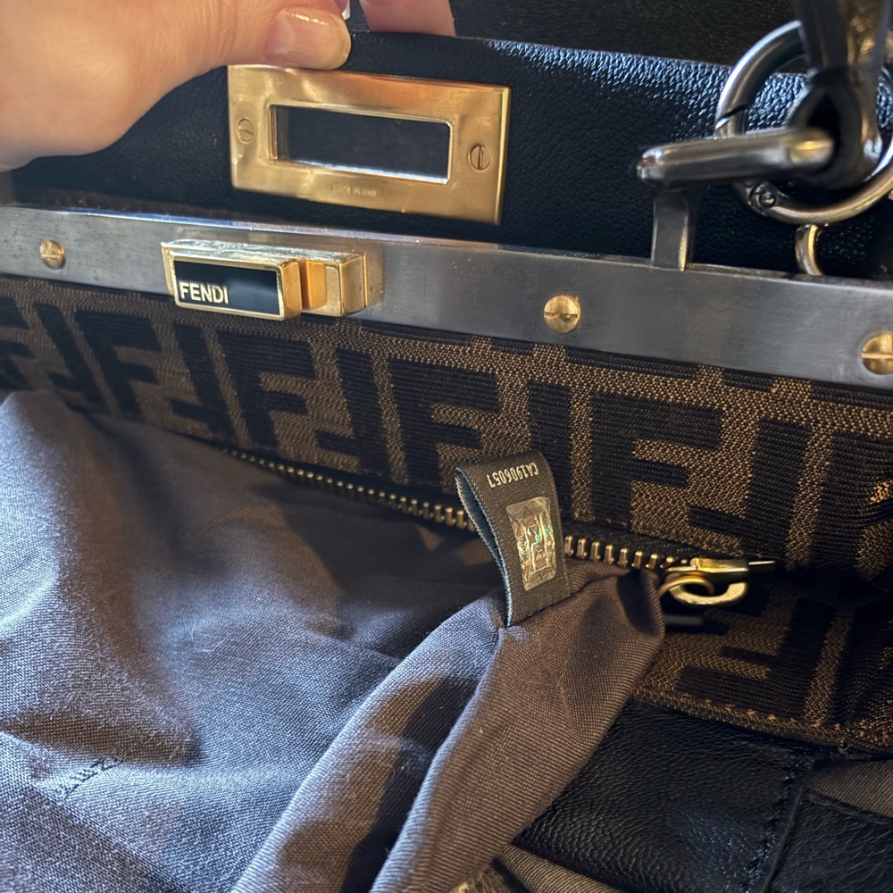 EUC Fendi Goatskin Zucca iconic Peekaboo Satchel - Black with two tone hardware - Picture 10 of 13